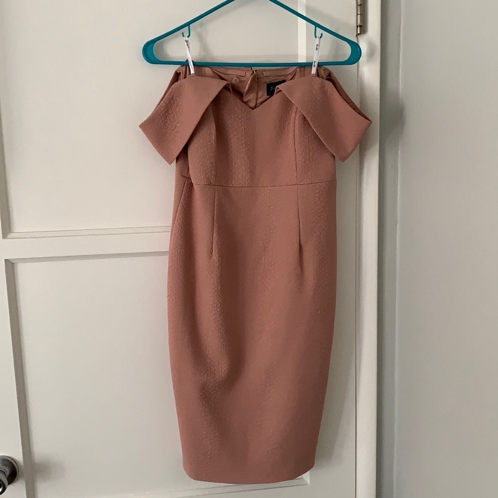 Bardot pink textured midi dress